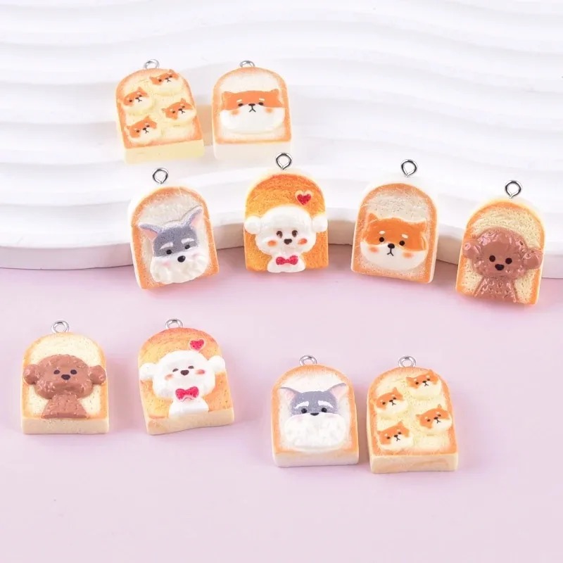 Pet Supplies Direct - 10Pcs Cute Toast Dog Resin Pendants