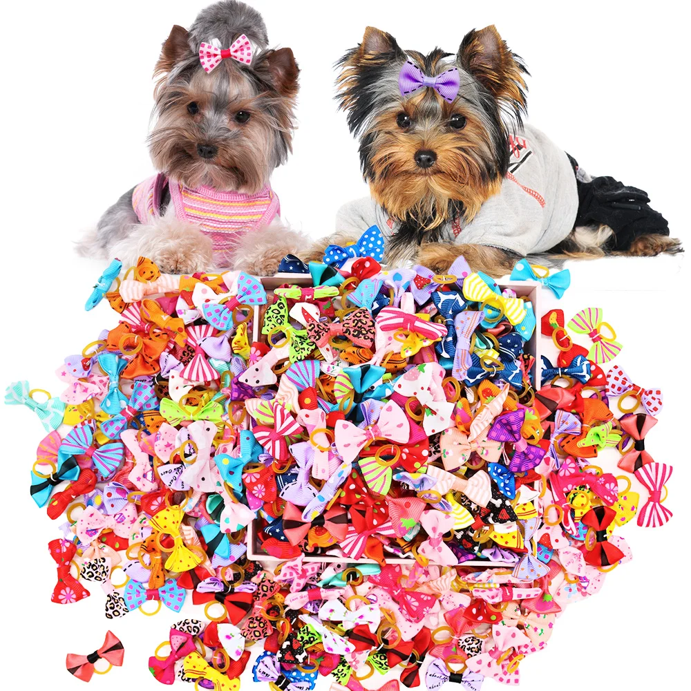 50PCS Dog Bows With Rubber Ban - Pet Supplies In Bulk ulasan dan harga